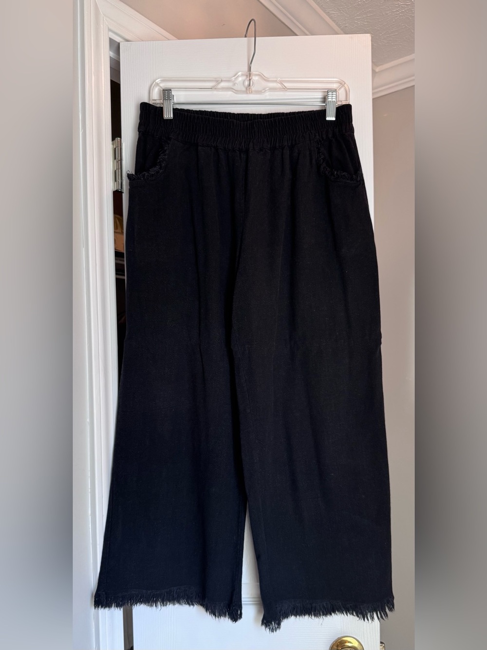 Umgee Black Linen Blend Wide Leg Pant